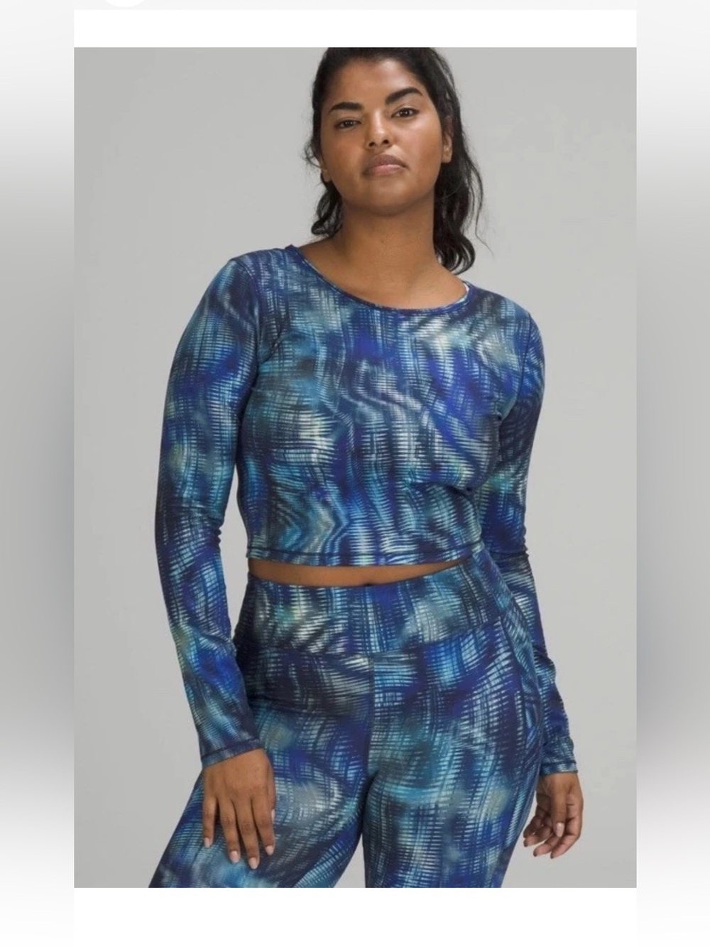Lululemon Wunder Train Cropped LS in Shapeshifter Flux Blue Multi Size 12 New